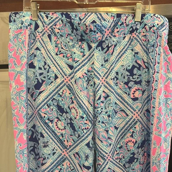 Lilly Pulitzer Bal Harbour Zanzibar Blue Mid-Rise Palazzo Flowy Pants XL beach - Picture 3 of 10